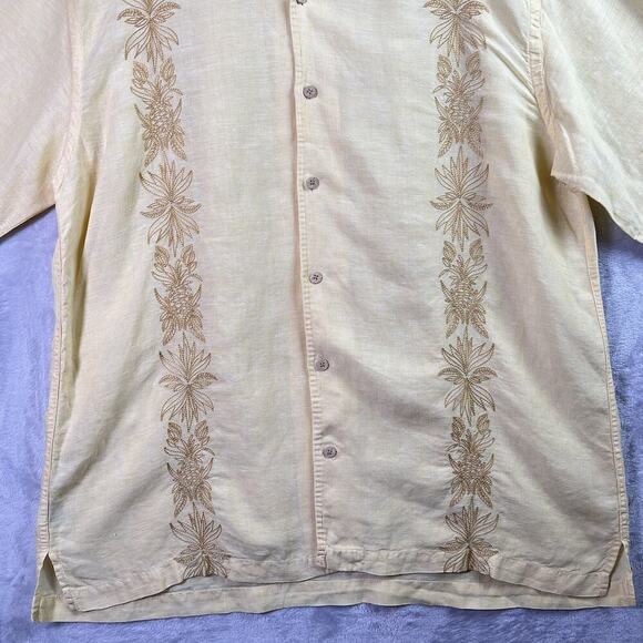 Tommy Bahama 100% Linen Shirt Men's XL Yellow Button Up Embroidered Floral - Picture 4 of 12